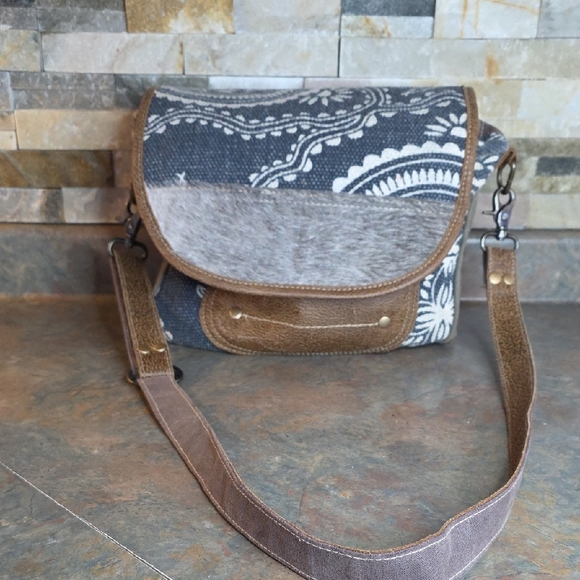 Myra Bag Handbags - Myra Bag Dark Grey and White Patterned Crossbody